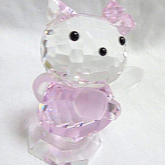 Winged HELLO KITTY Fairy Faceted Crystal Glass Art Figurine Pink Dress Cute Eyes - Picture 3 of 10